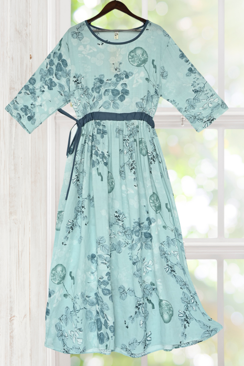 Sophie Half Sleeves Floral Cotton Dress – Whisper Mint