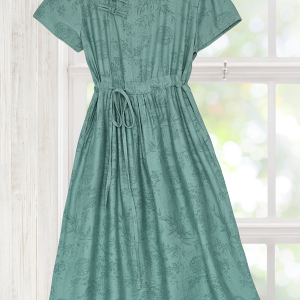 Phoebe Green Color Lightweight Casual Dress