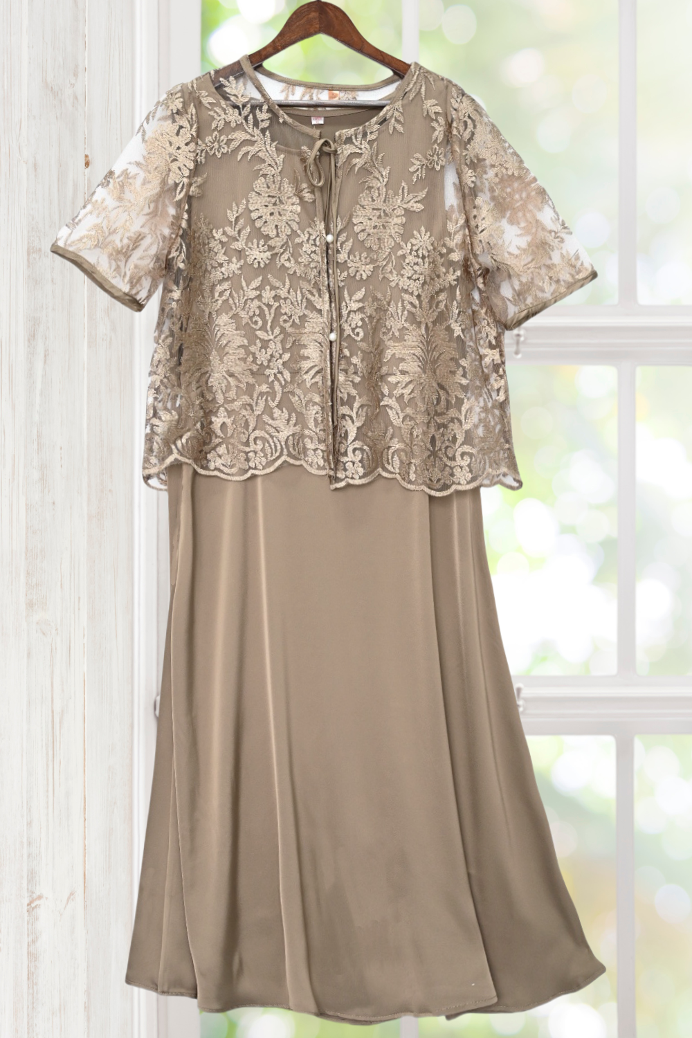 Victoria Satin Tank Dress with Embroidery Cardigan