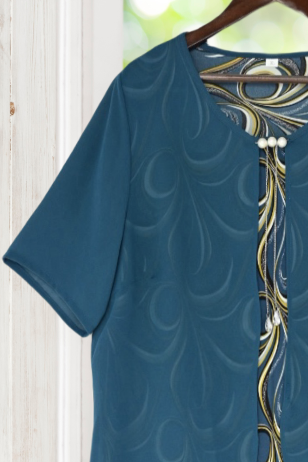 Maria Peacock Blue Cardigan Dress Fake 2pcs Set