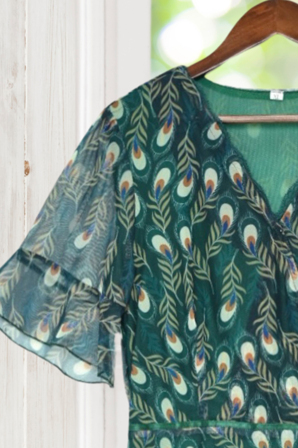 Frances Peacock Feather Print Dress with Belt