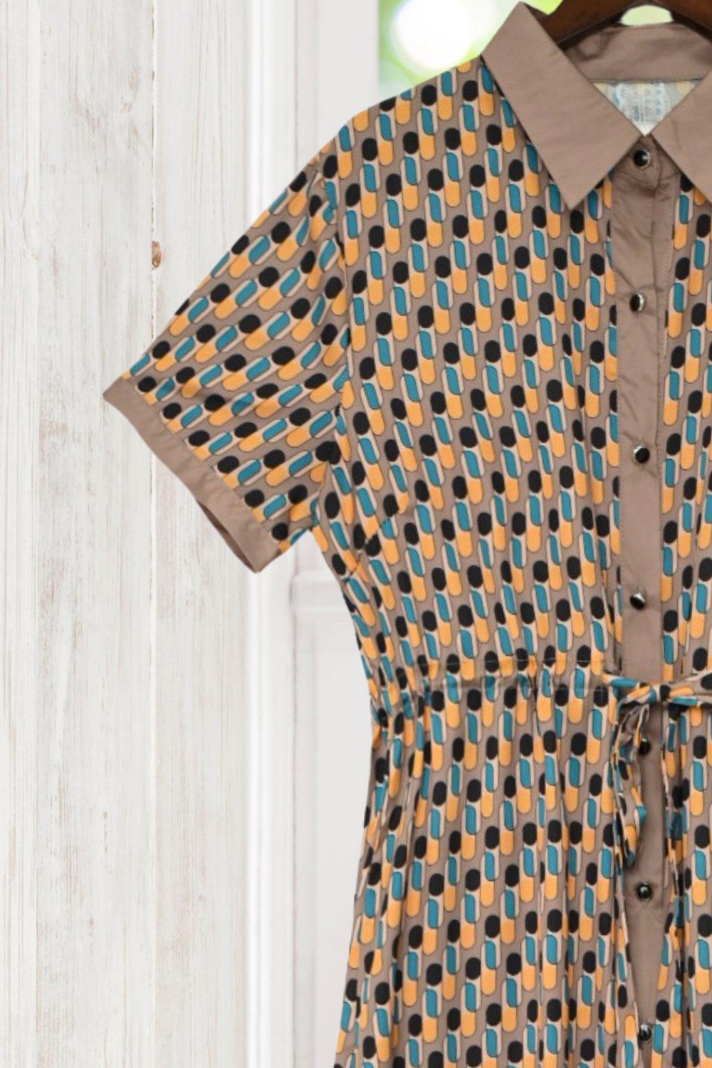 Laura Satin Short Sleeves Geo Print Dress