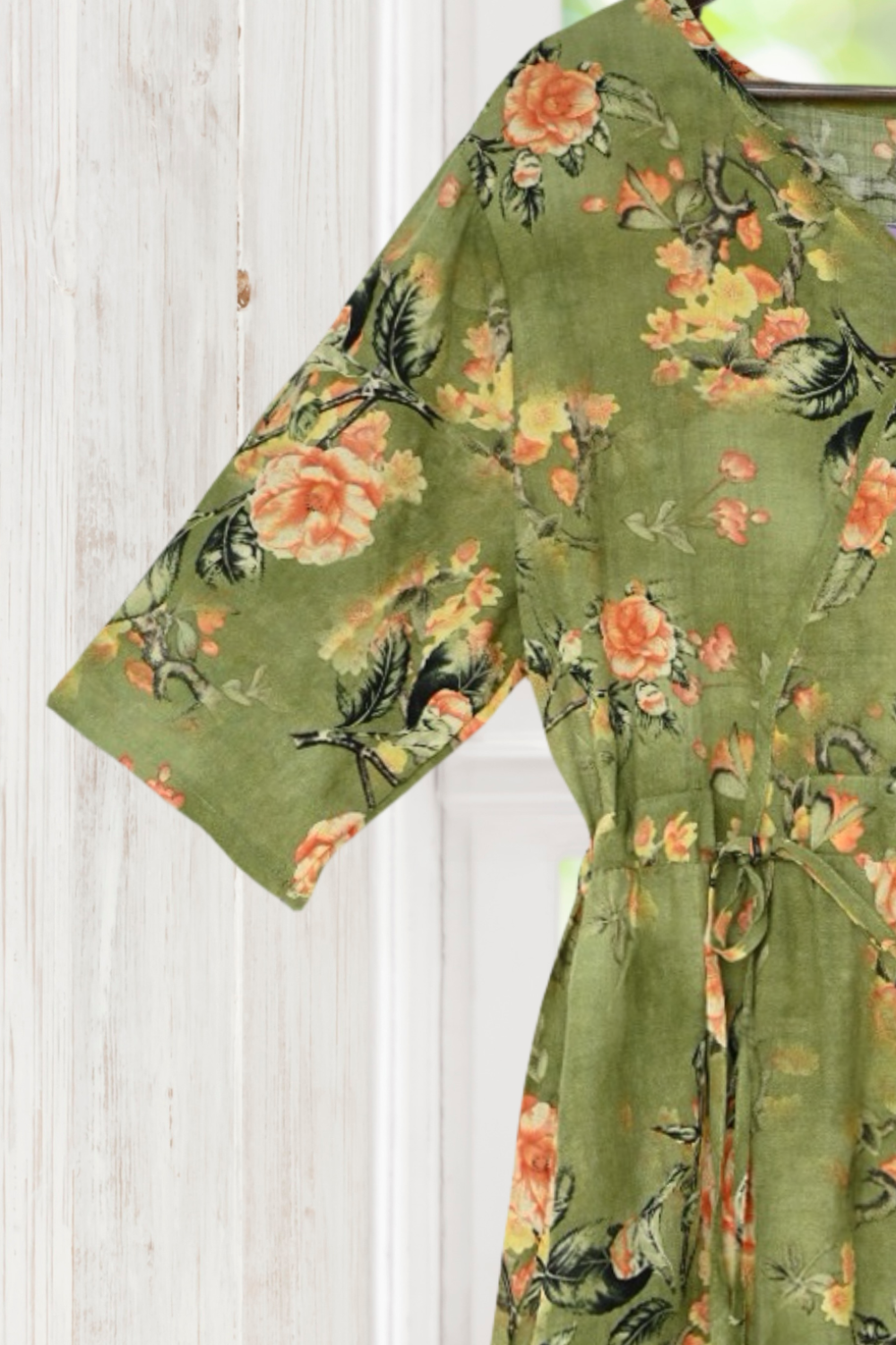 Eleanor Green Color Light Weight Cotton Floral Dress
