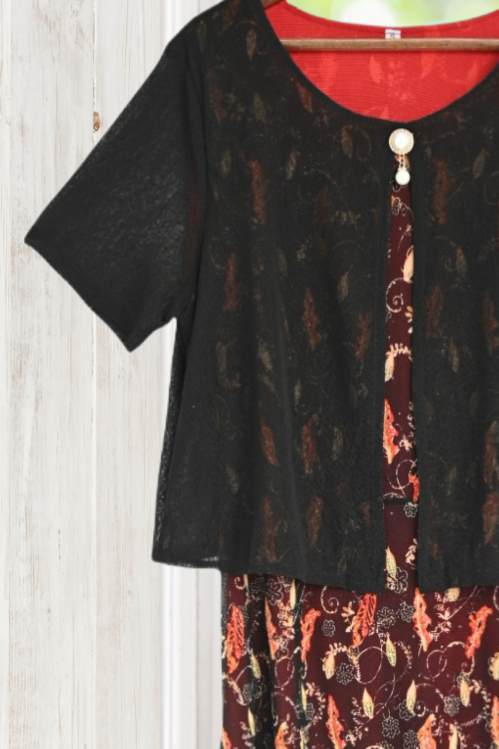 Harriet Black Floral Dress with cardigan