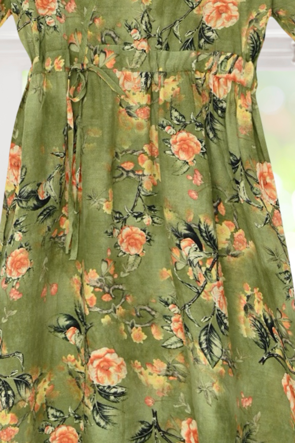 Eleanor Green Color Light Weight Cotton Floral Dress