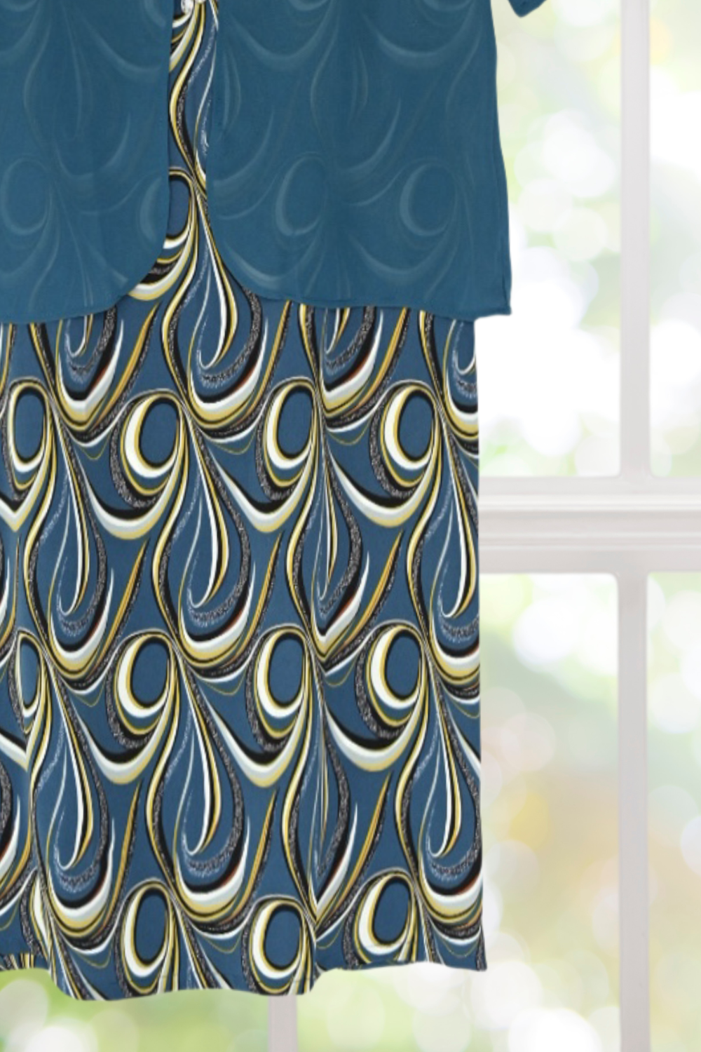 Maria Peacock Blue Cardigan Dress Fake 2pcs Set