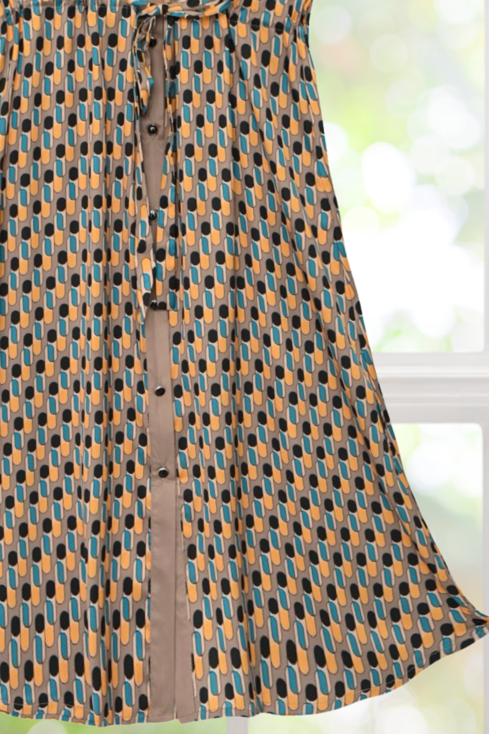 Laura Satin Short Sleeves Geo Print Dress