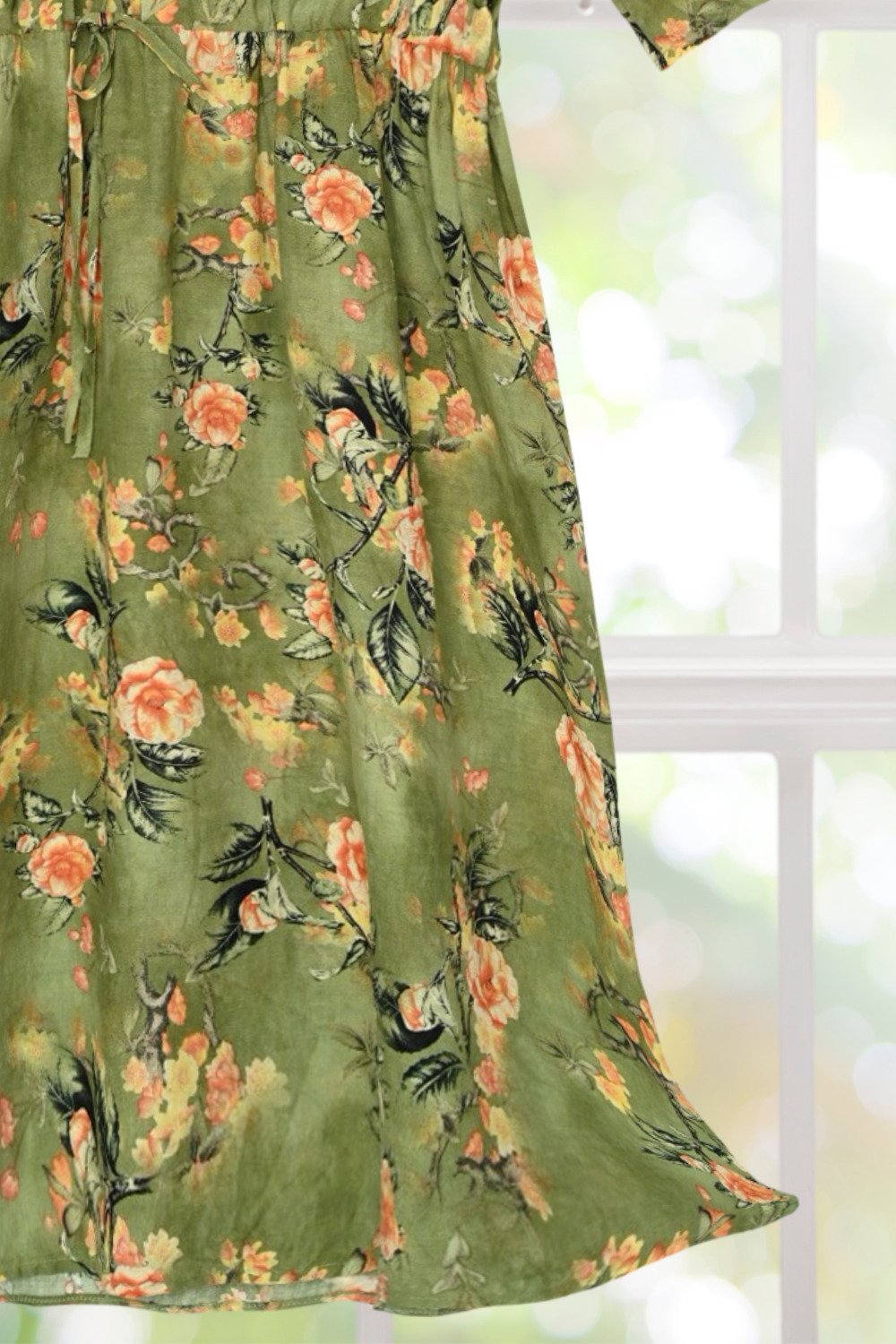 Eleanor Green Color Light Weight Cotton Floral Dress