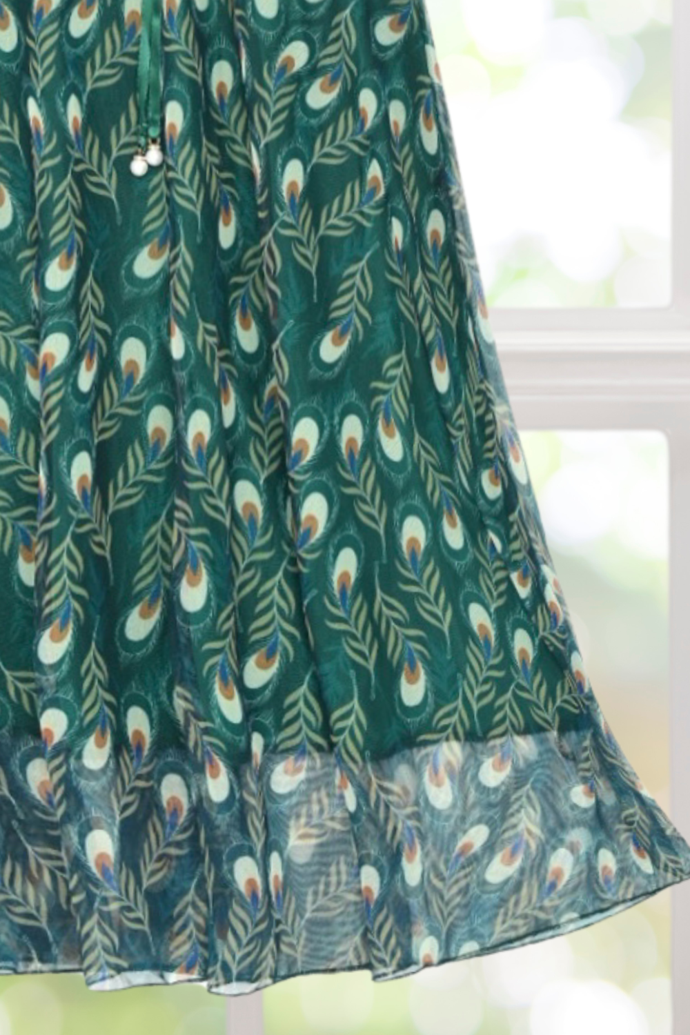 Frances Peacock Feather Print Dress with Belt
