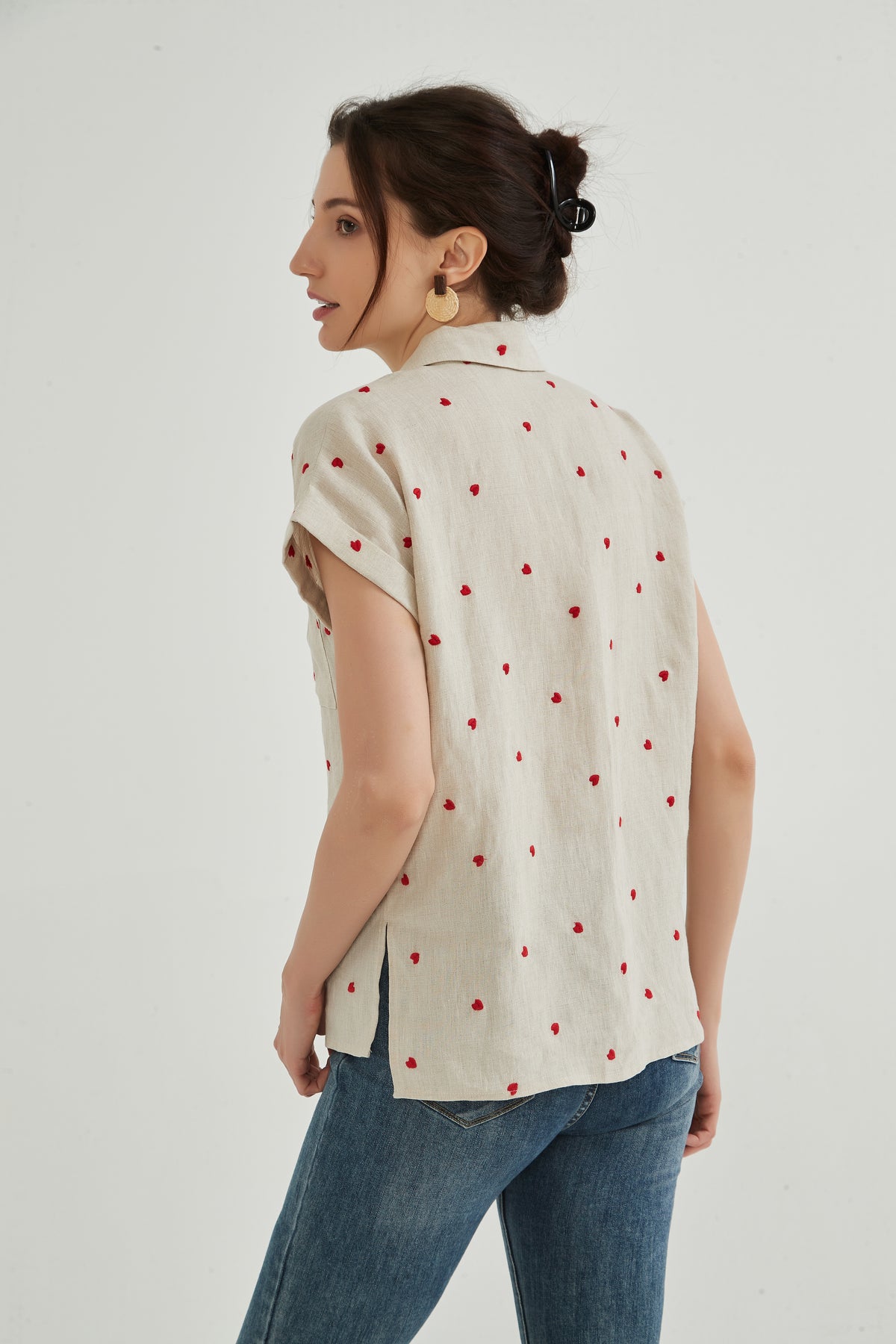 Pre-order Xandra 100% Linen Embroidery Heart Shirt