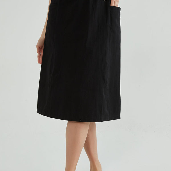 Basalt Black Cotton Midi Skirt with Pocket