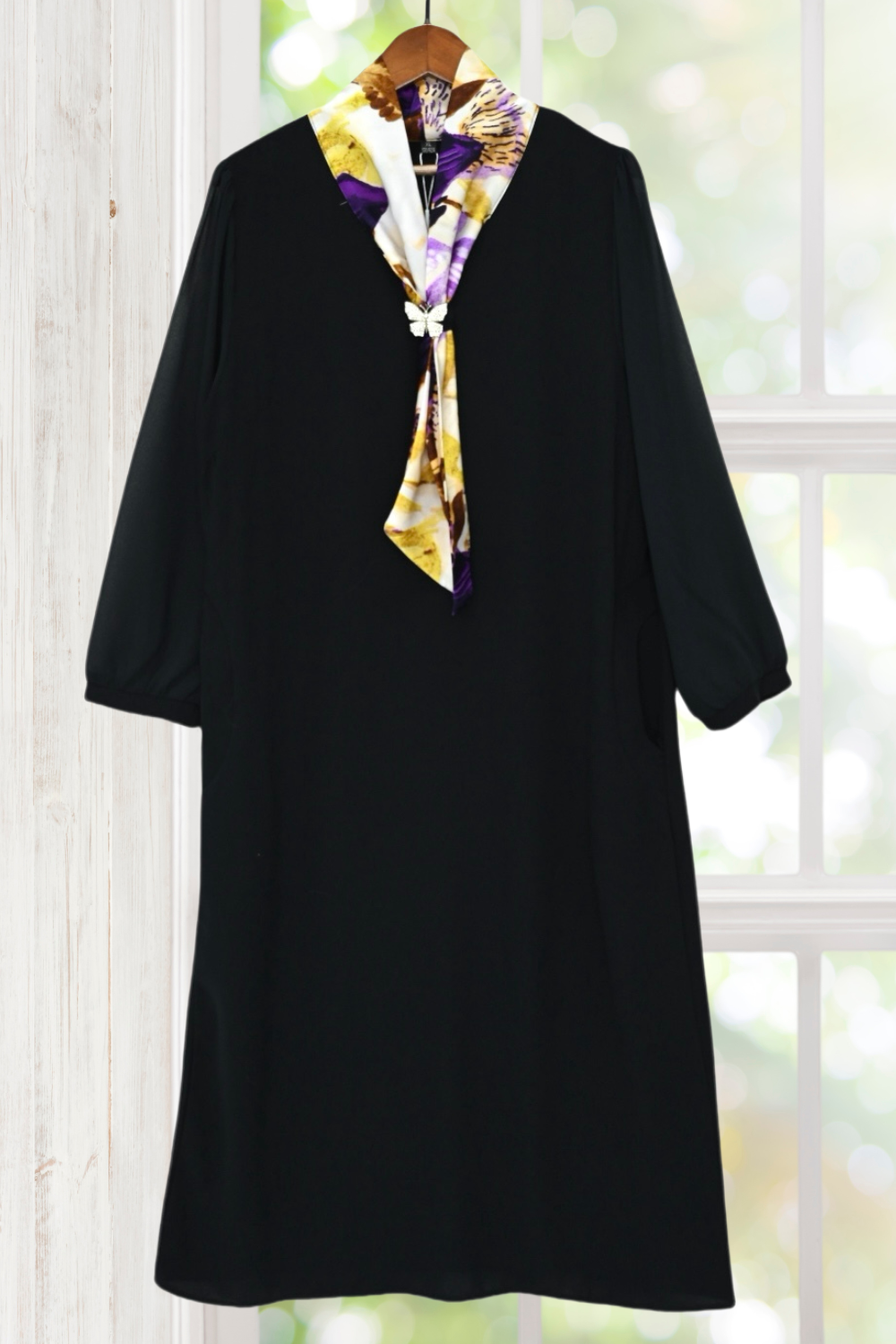 Helena Black Chiffon Tie Neck Half Sleeves Dress