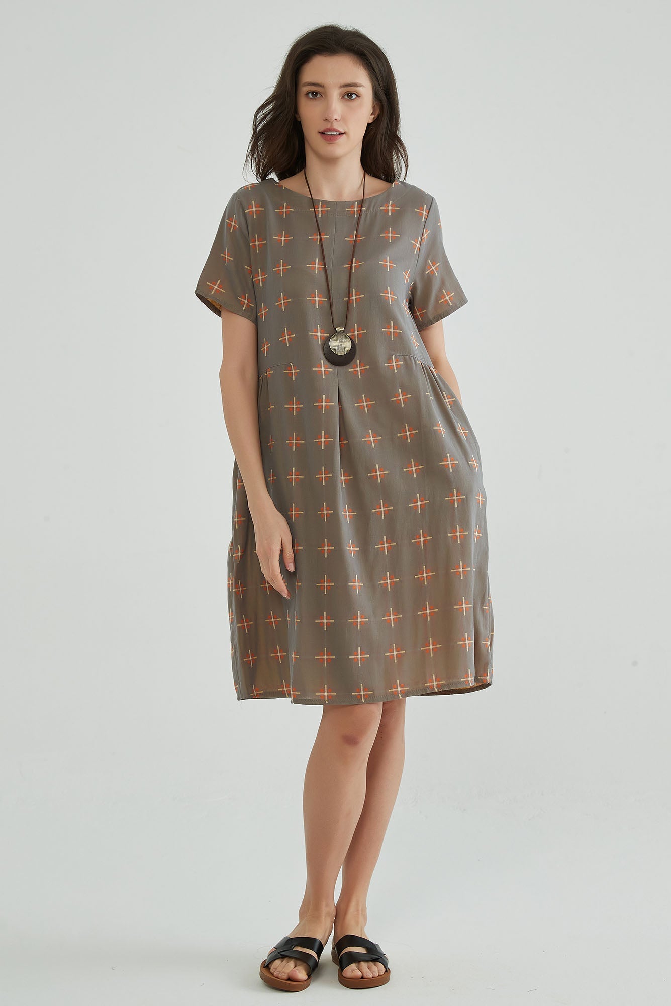 Brownish Gray A-Line Jacquard Gauze Dress - Whisper Mint