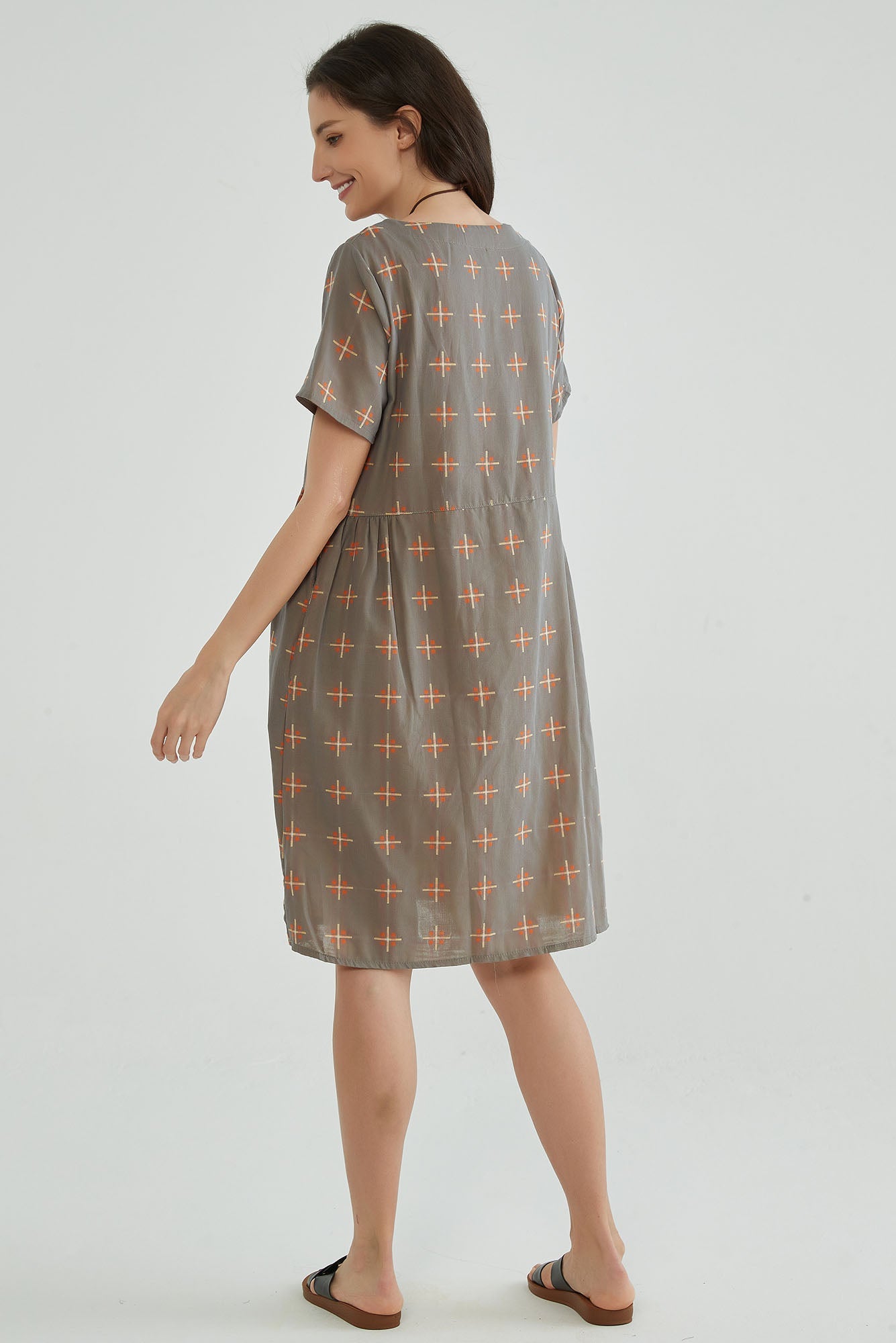 Brownish Gray A-Line Jacquard Gauze Dress - Whisper Mint