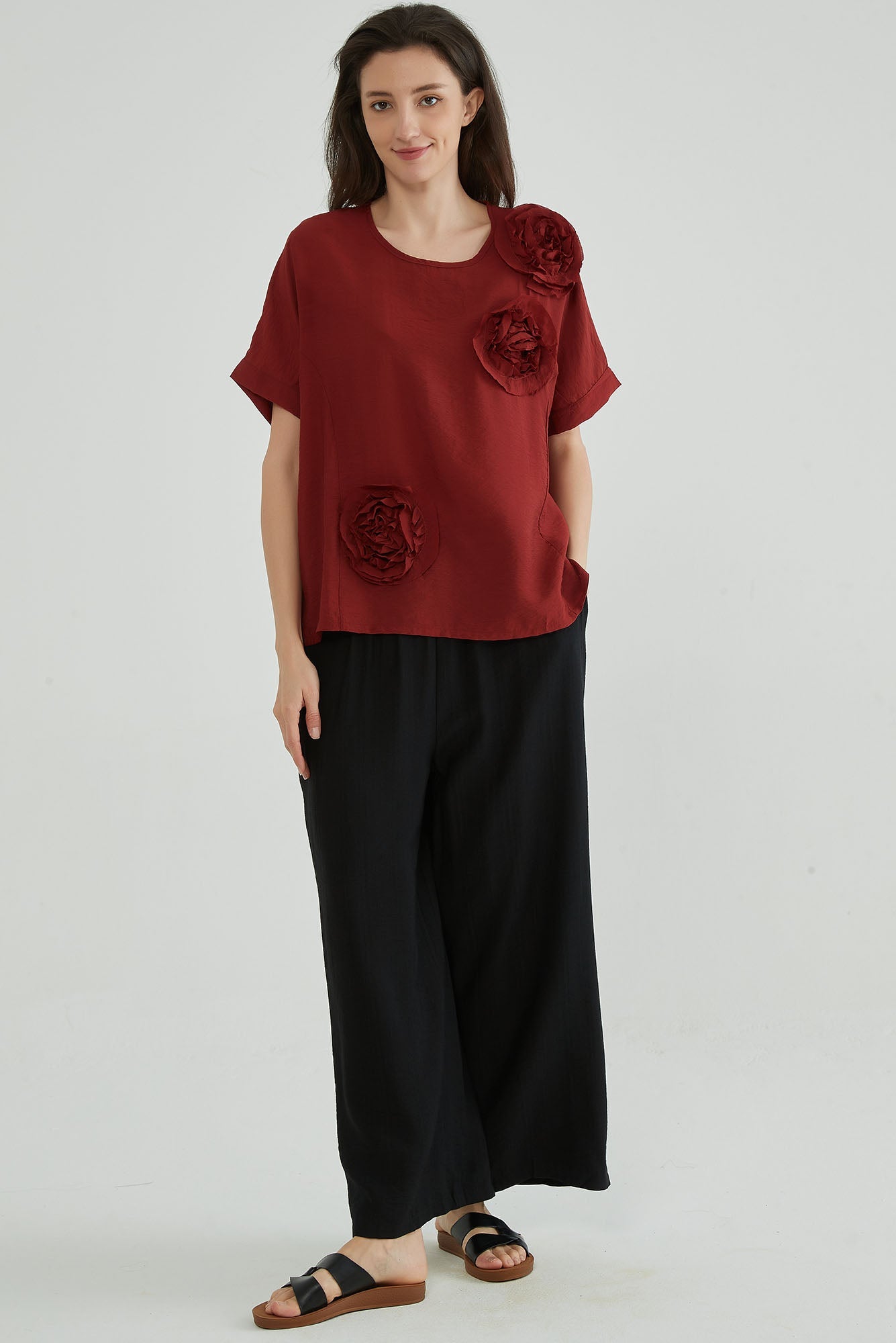 Cherrywood Women Flower Applique Top - Whisper Mint