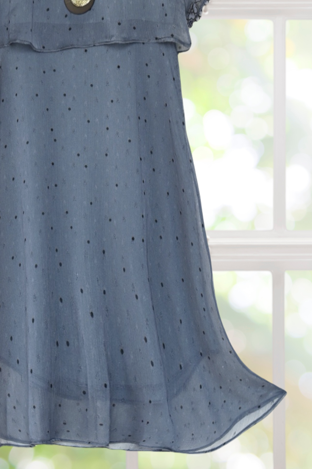 Sarah Dark Blue Chiffon Dress with Dots