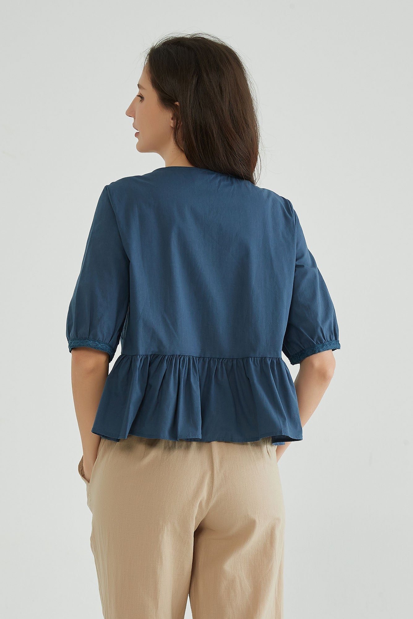 Dark Navy Embroidered Shirt - Whisper Mint