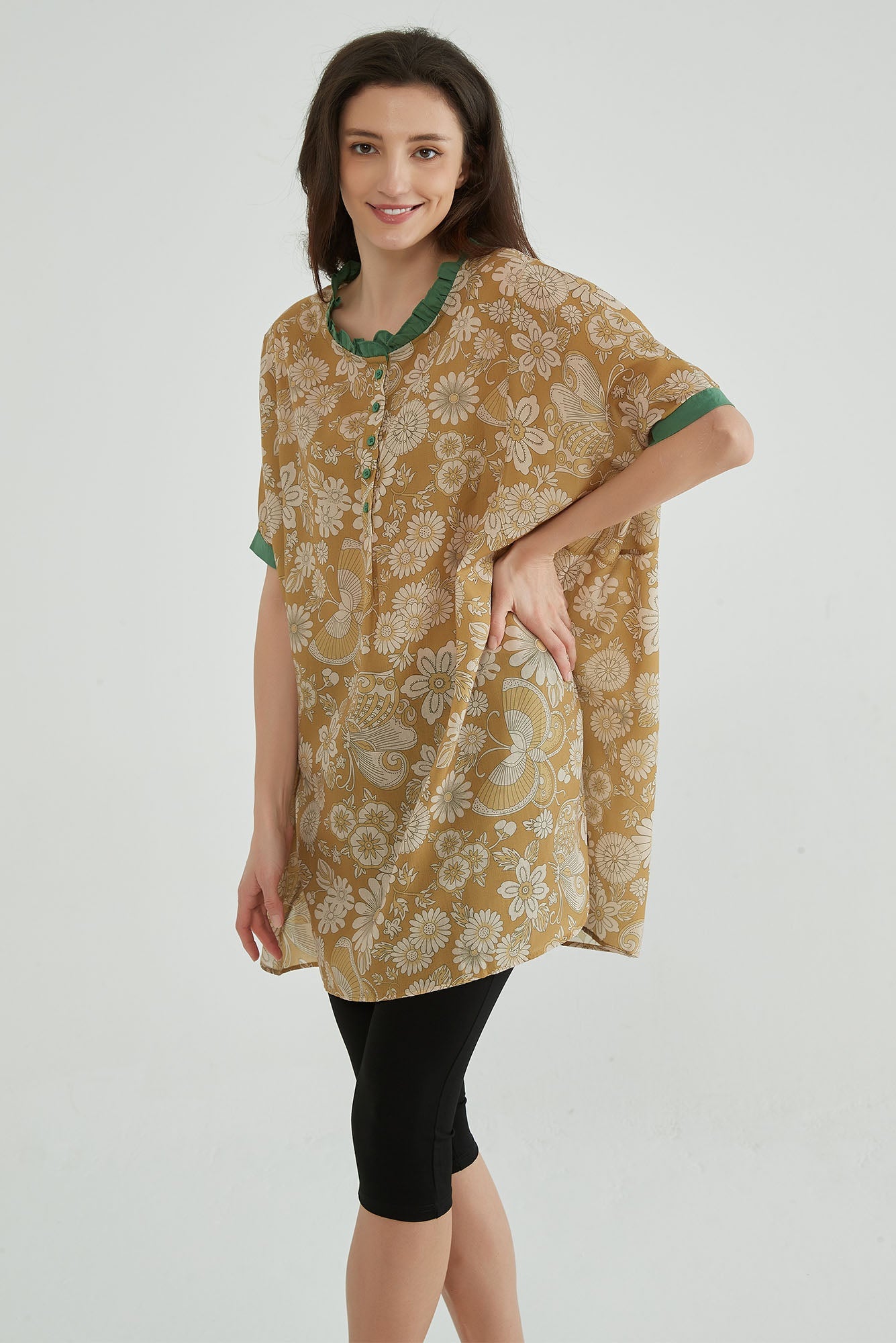 Dark Sand Women Floral Flowy Tops - Whisper Mint