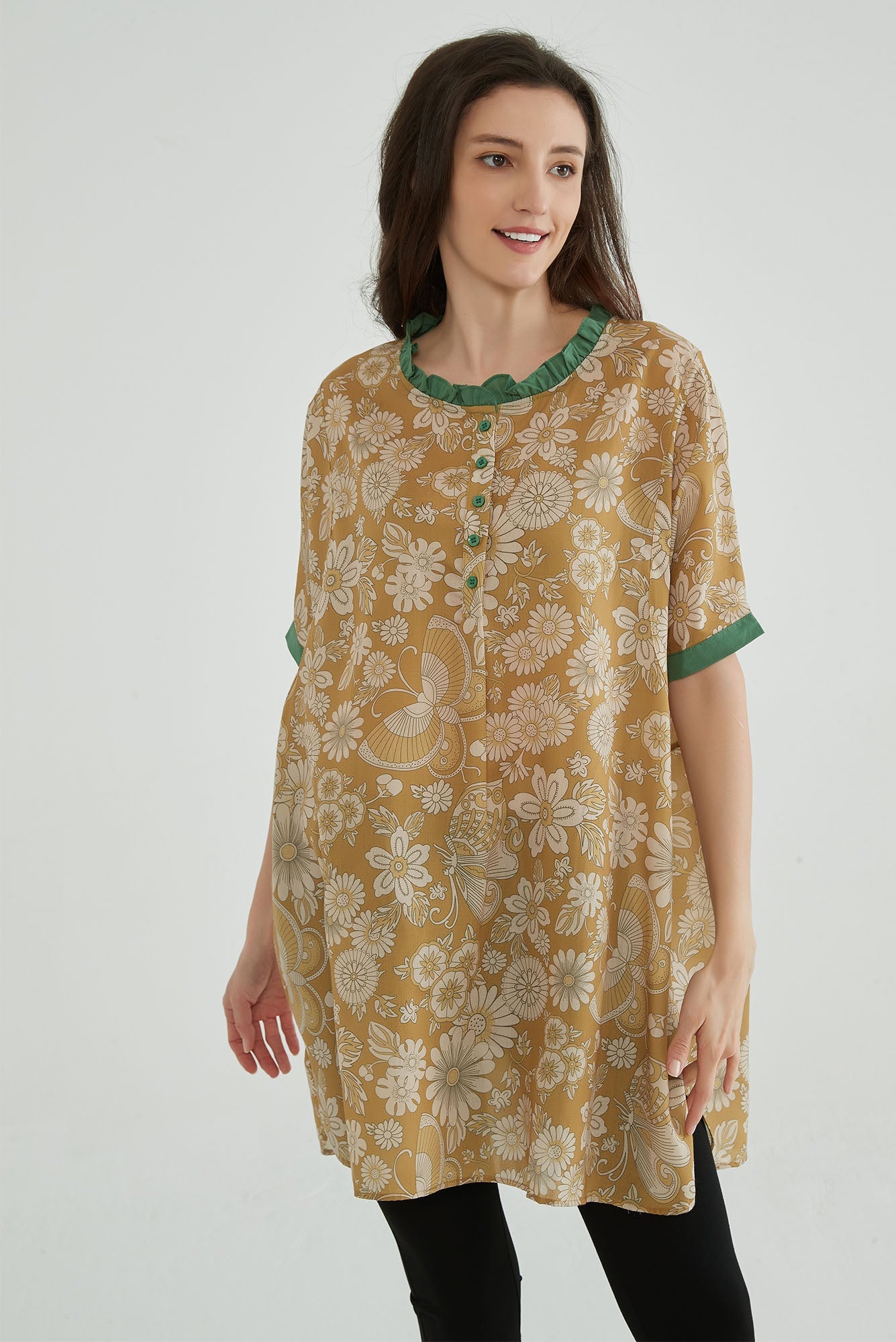 Dark Sand Women Floral Flowy Tops - Whisper Mint