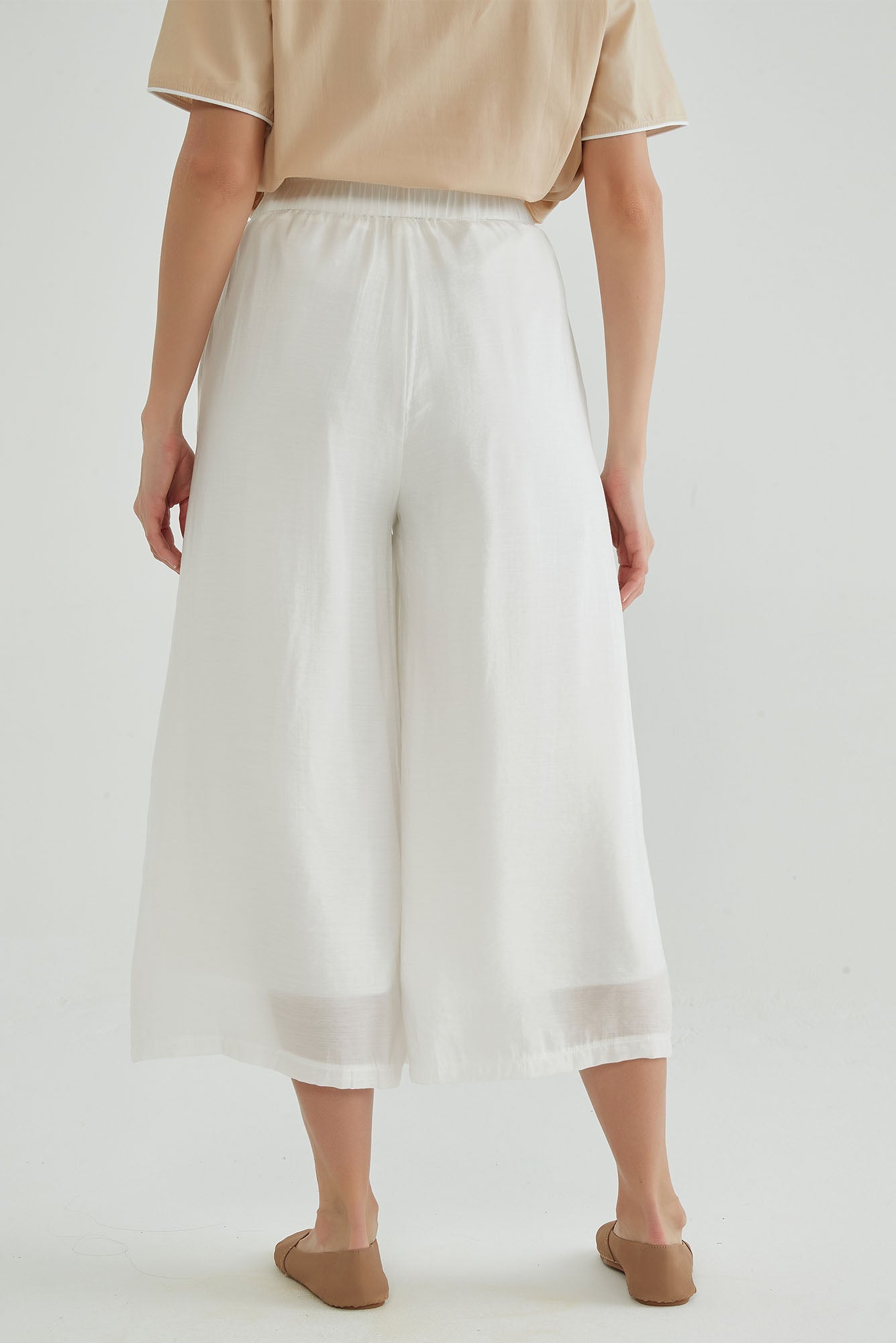 Elastic Two-Layers White Flowy Pants - Whisper Mint