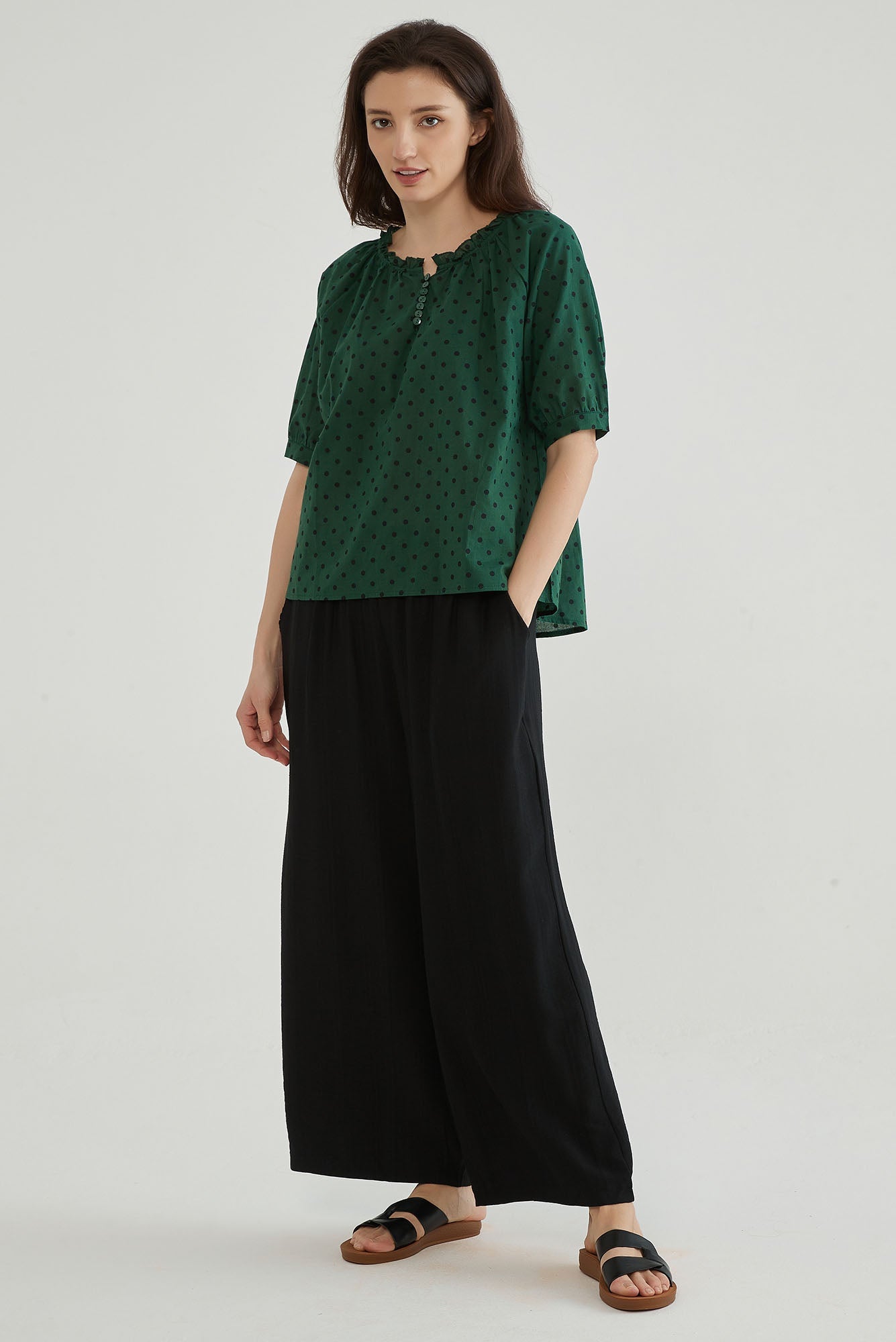 Emerald Green Polka Dot Shirt for Women - Whisper Mint