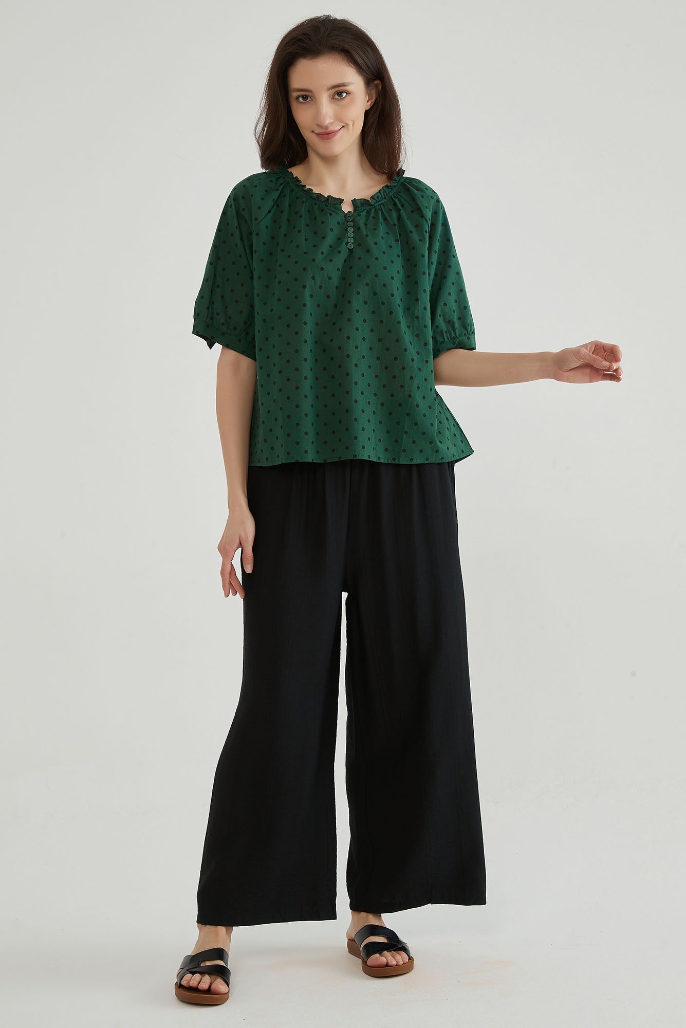 Emerald Green Polka Dot Shirt for Women - Whisper Mint