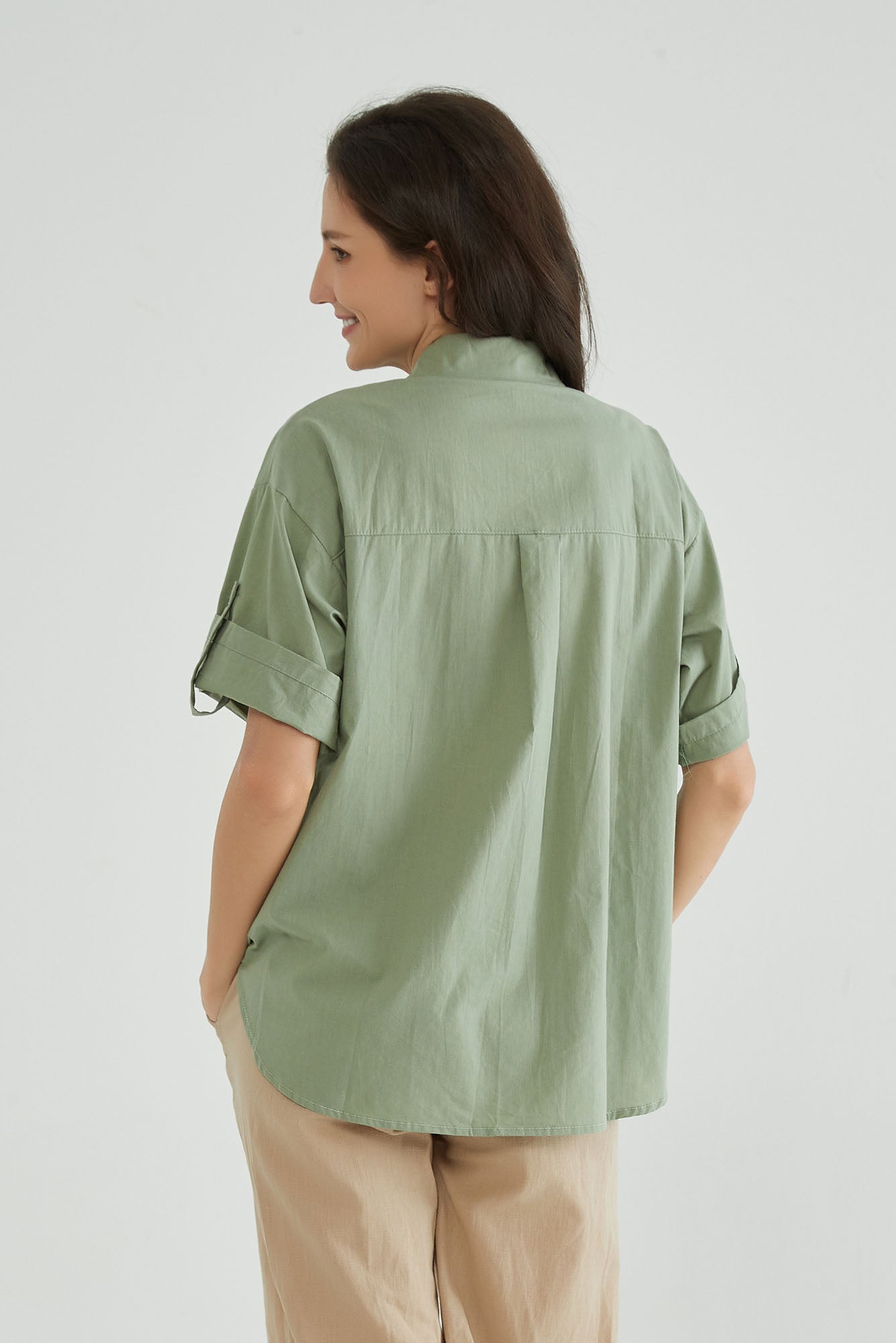 Granite Green Puff Sleeves Blouse - Whisper Mint