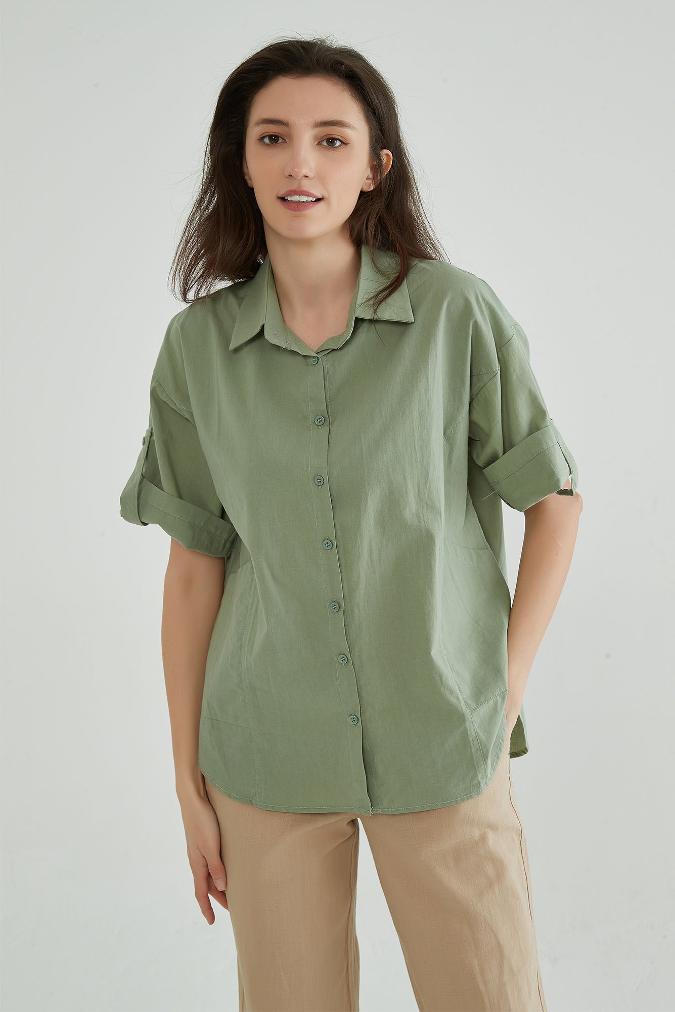 Granite Green Puff Sleeves Blouse - Whisper Mint