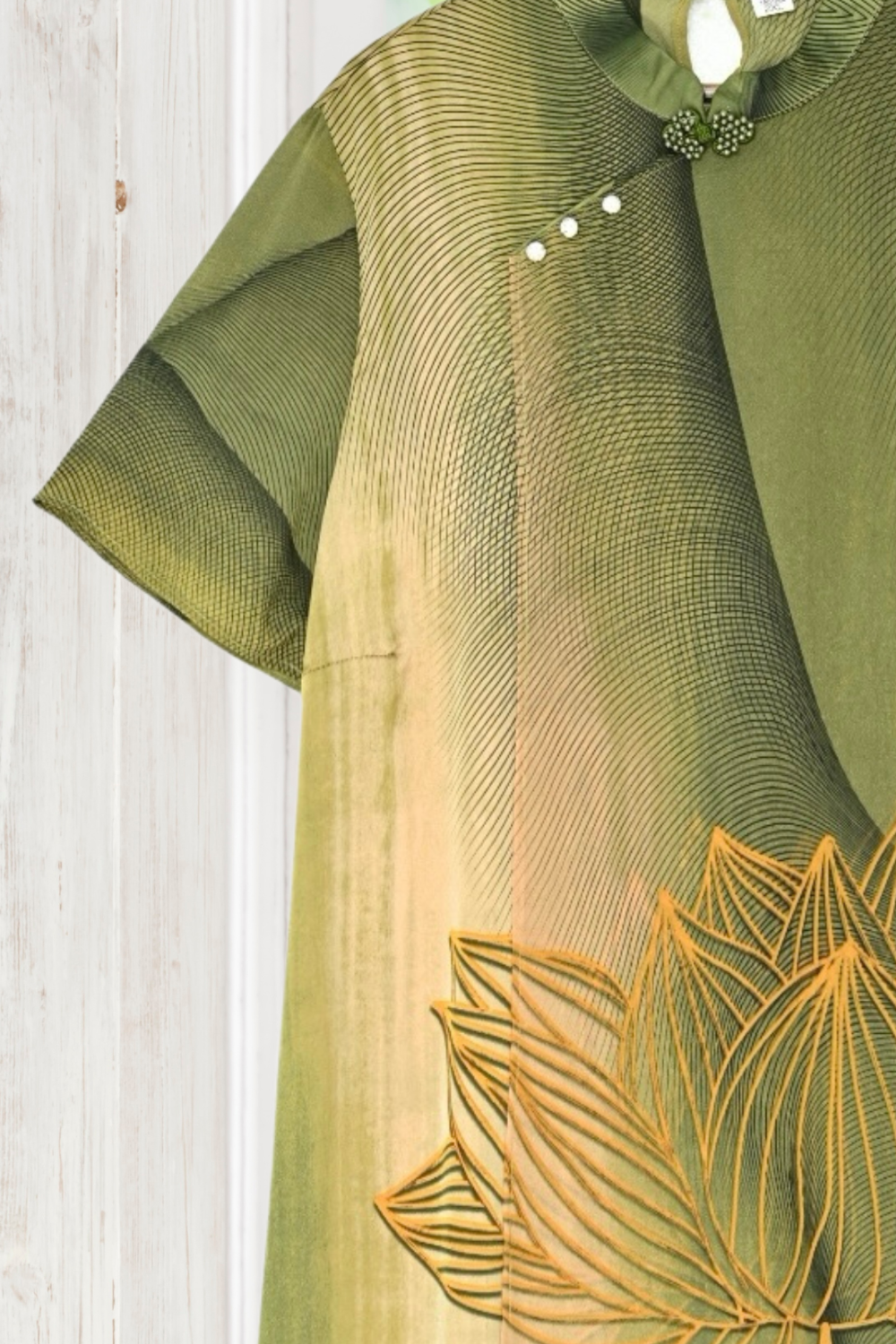 Monica Green Lotus Dress with Frog Button