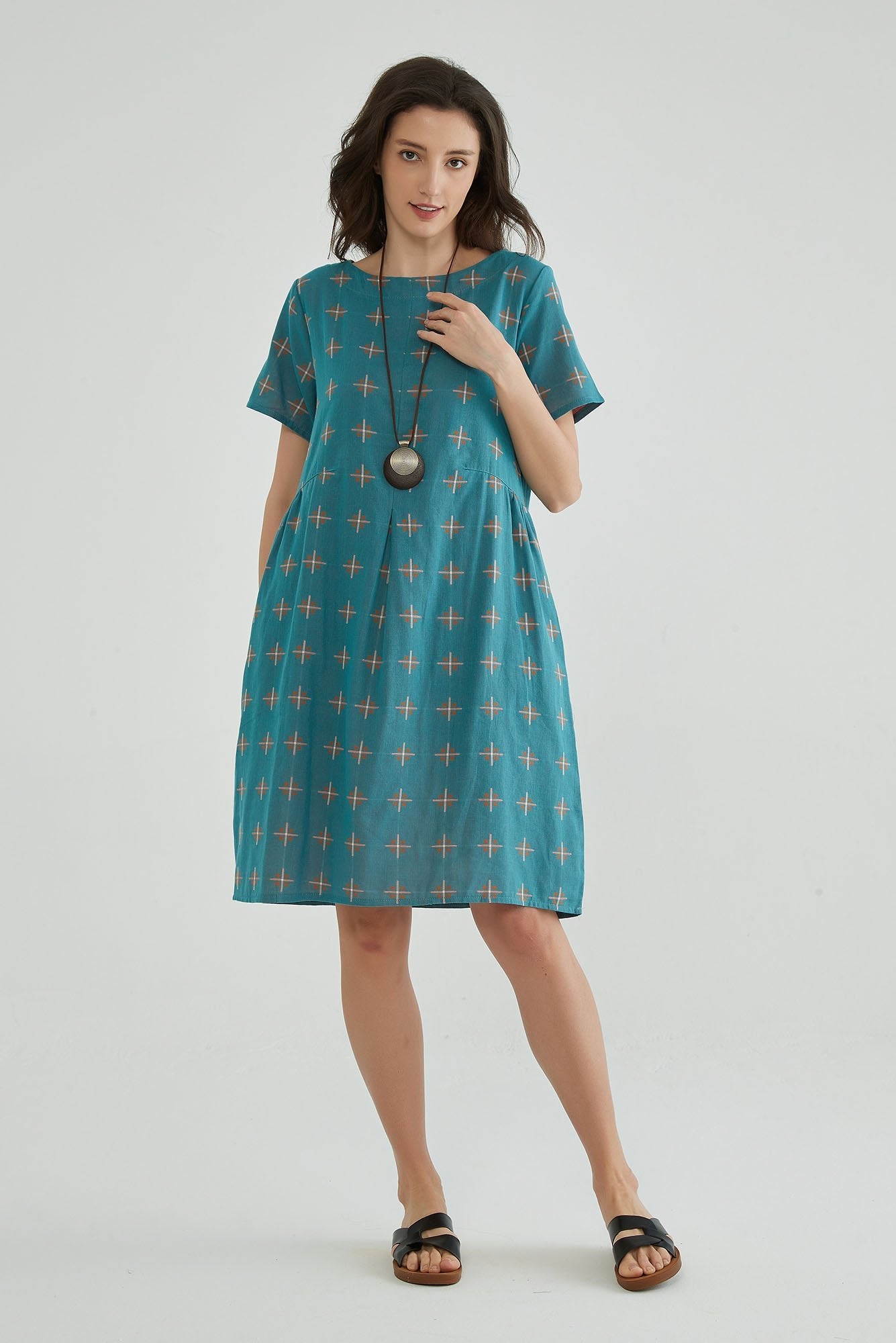 Greenish Blue Jacquard Cotton Gauze Dress - Whisper Mint