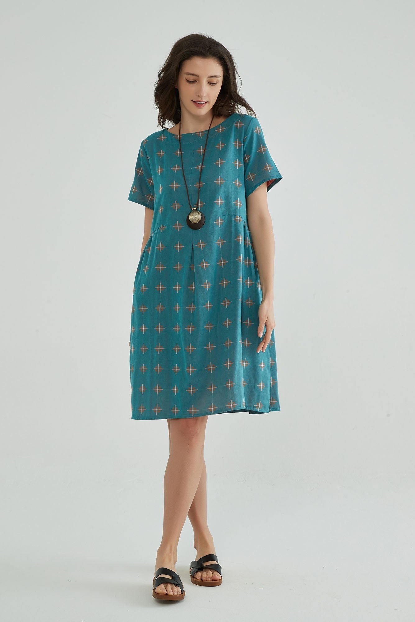 Greenish Blue Jacquard Cotton Gauze Dress - Whisper Mint
