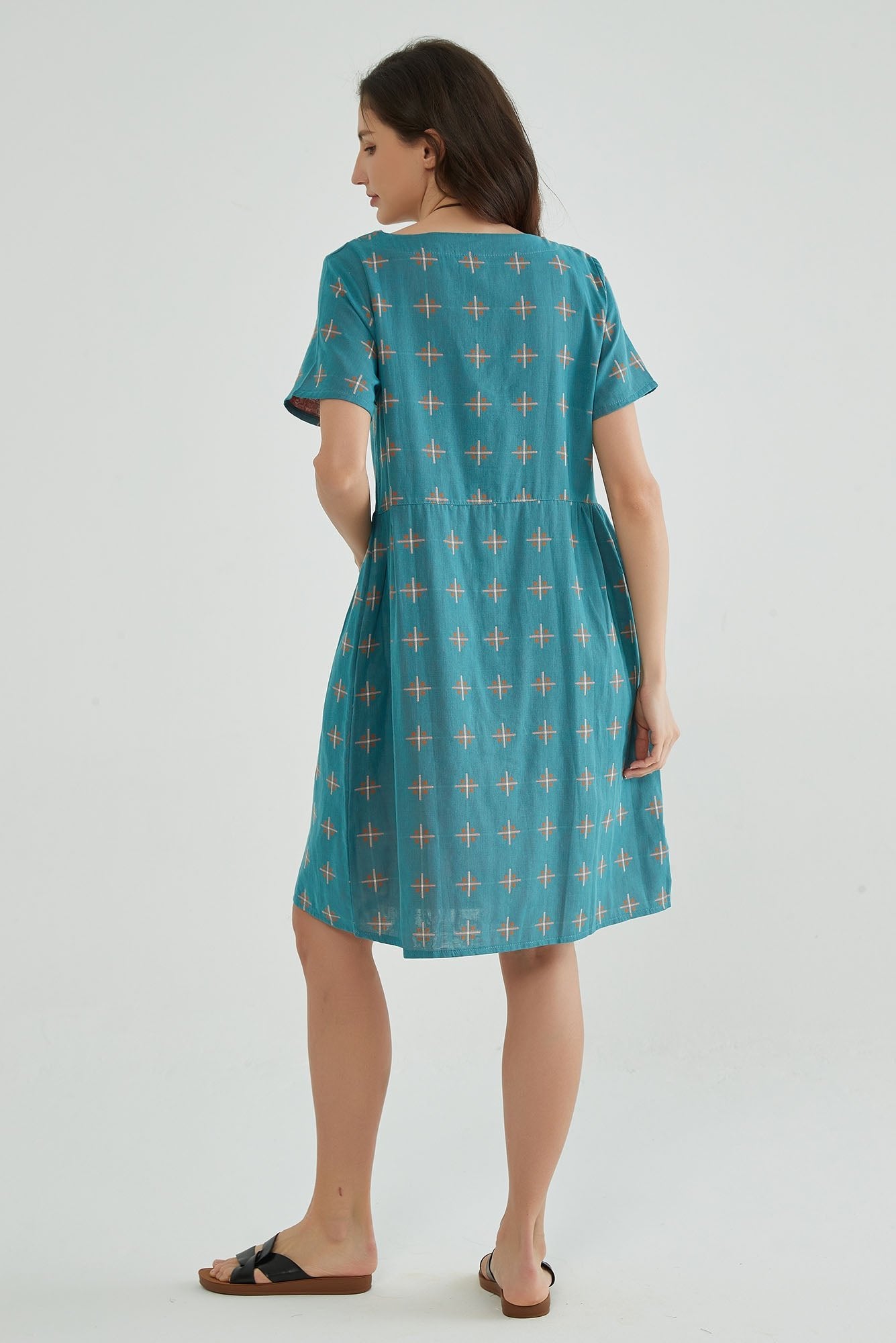 Greenish Blue Jacquard Cotton Gauze Dress - Whisper Mint