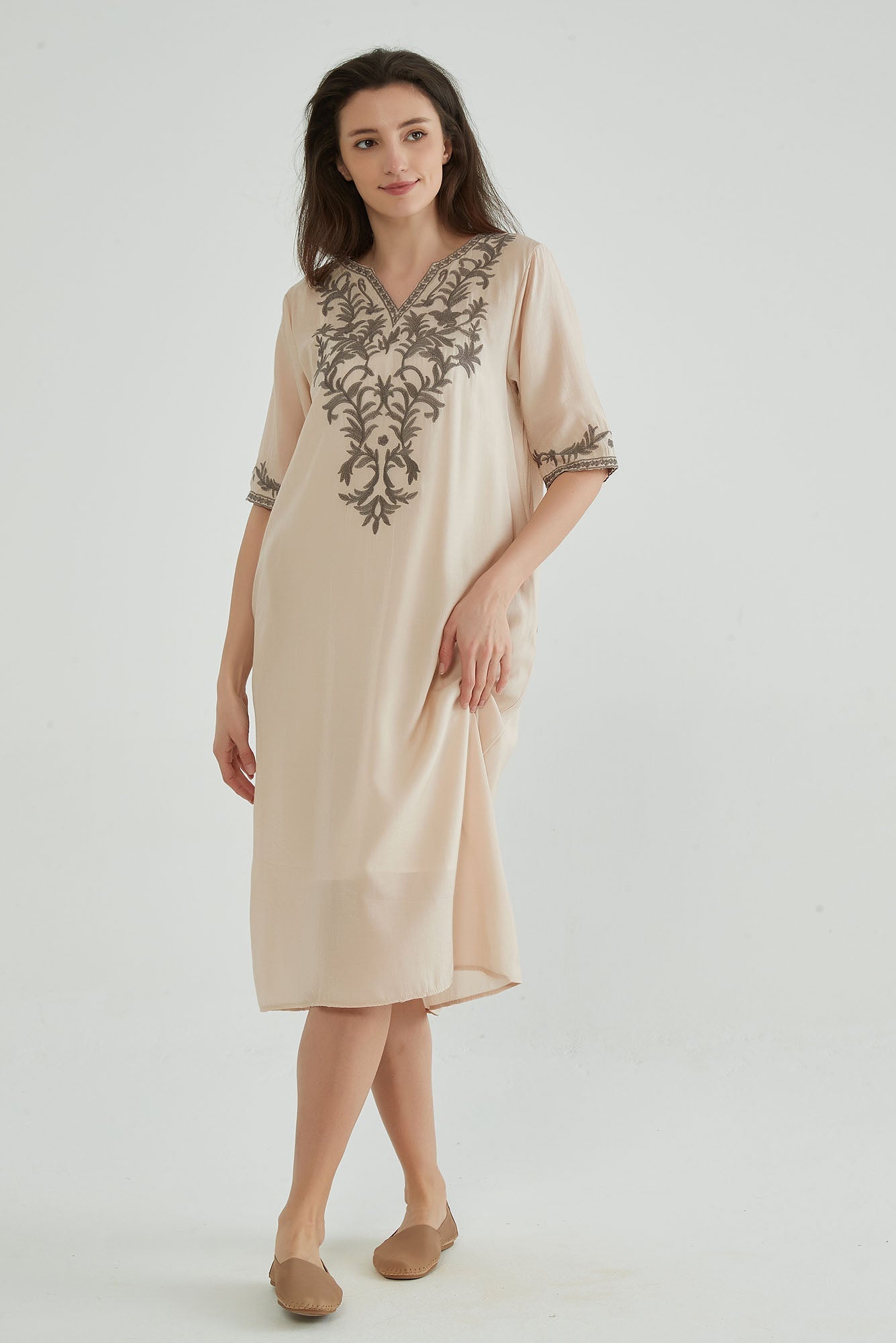 Ivory White Floral Embroidered Gown - Whisper Mint