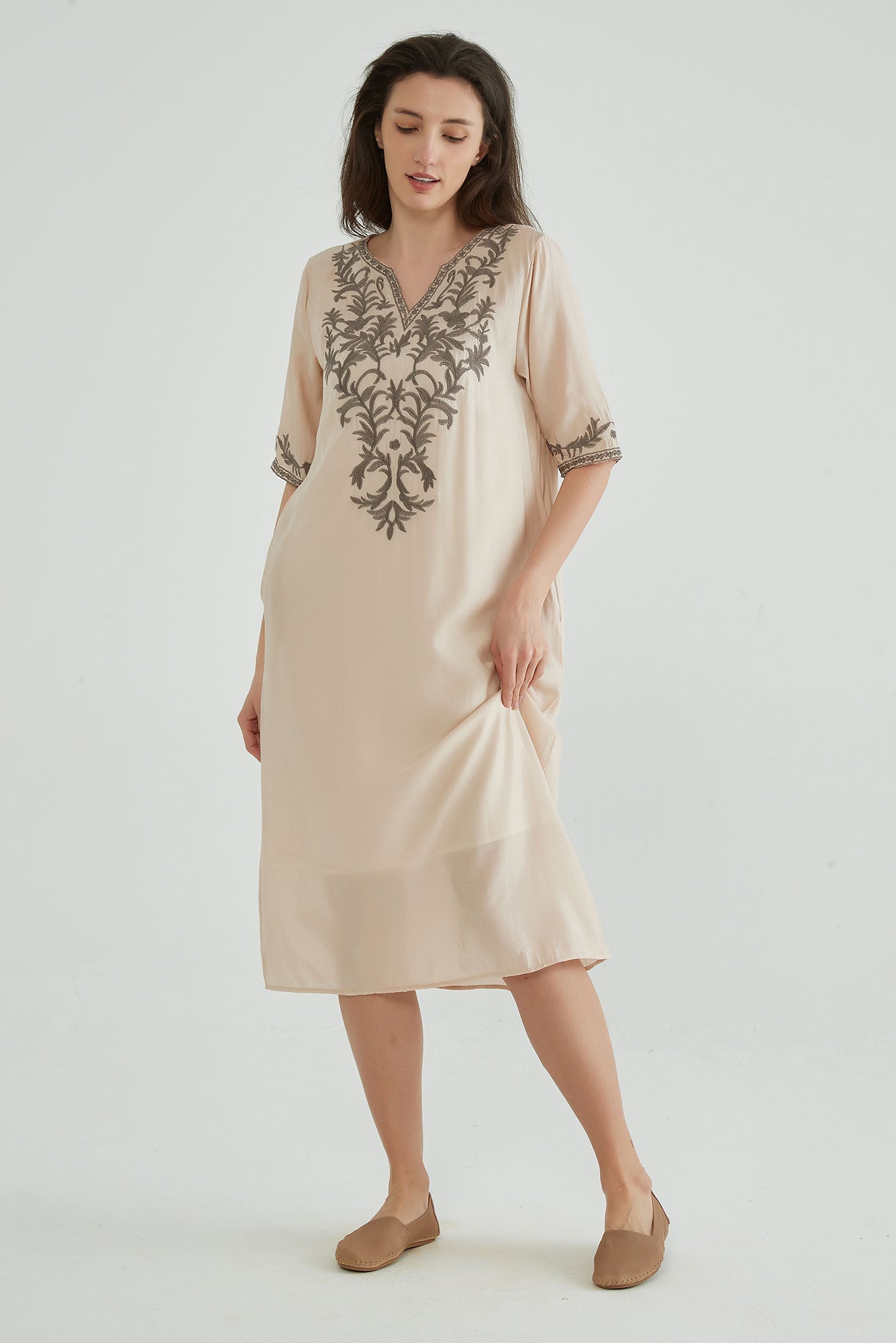 Ivory White Floral Embroidered Gown - Whisper Mint