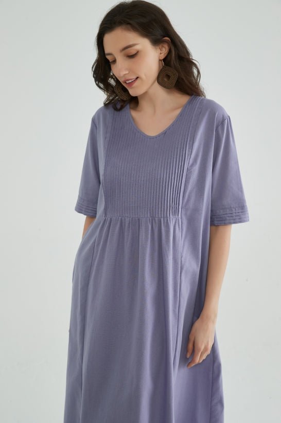 Lilac Crinkle Cotton Mature Women Dress - Whisper Mint