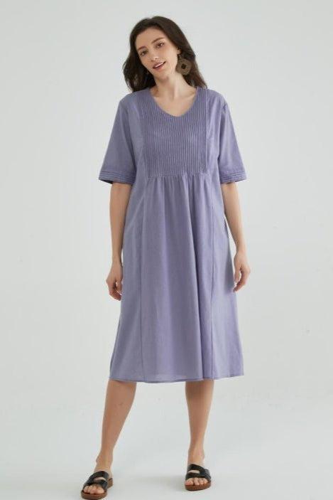 Lilac Crinkle Cotton Mature Women Dress - Whisper Mint