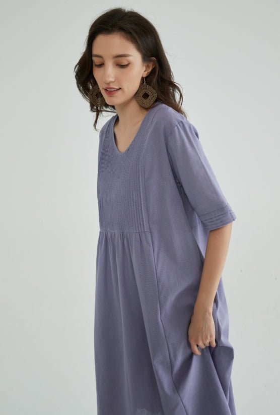 cotton dress for older women Lilac Crinkle Cotton Mature Women Dress