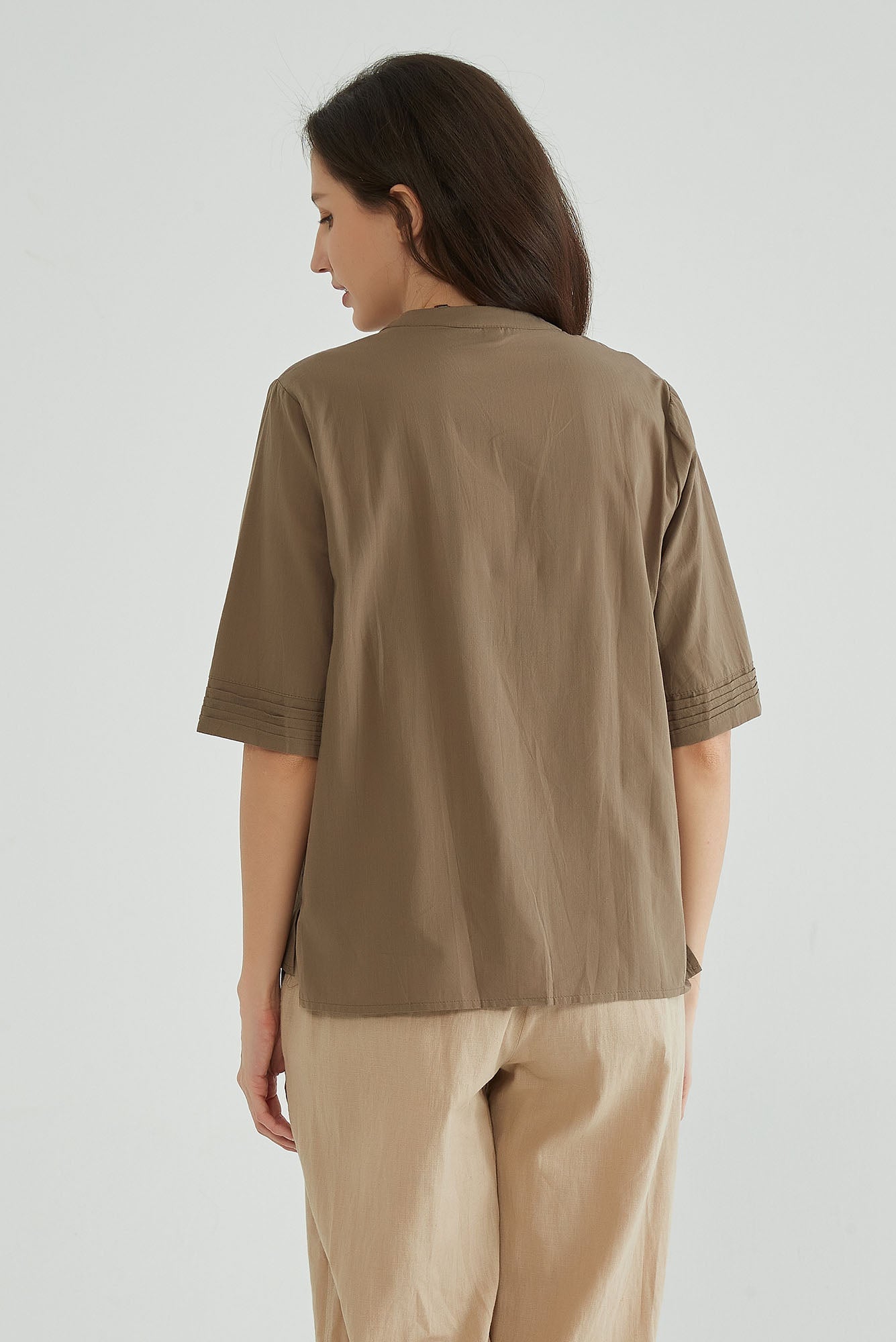 Lisbon Brown Poplin Blouse - Whisper Mint