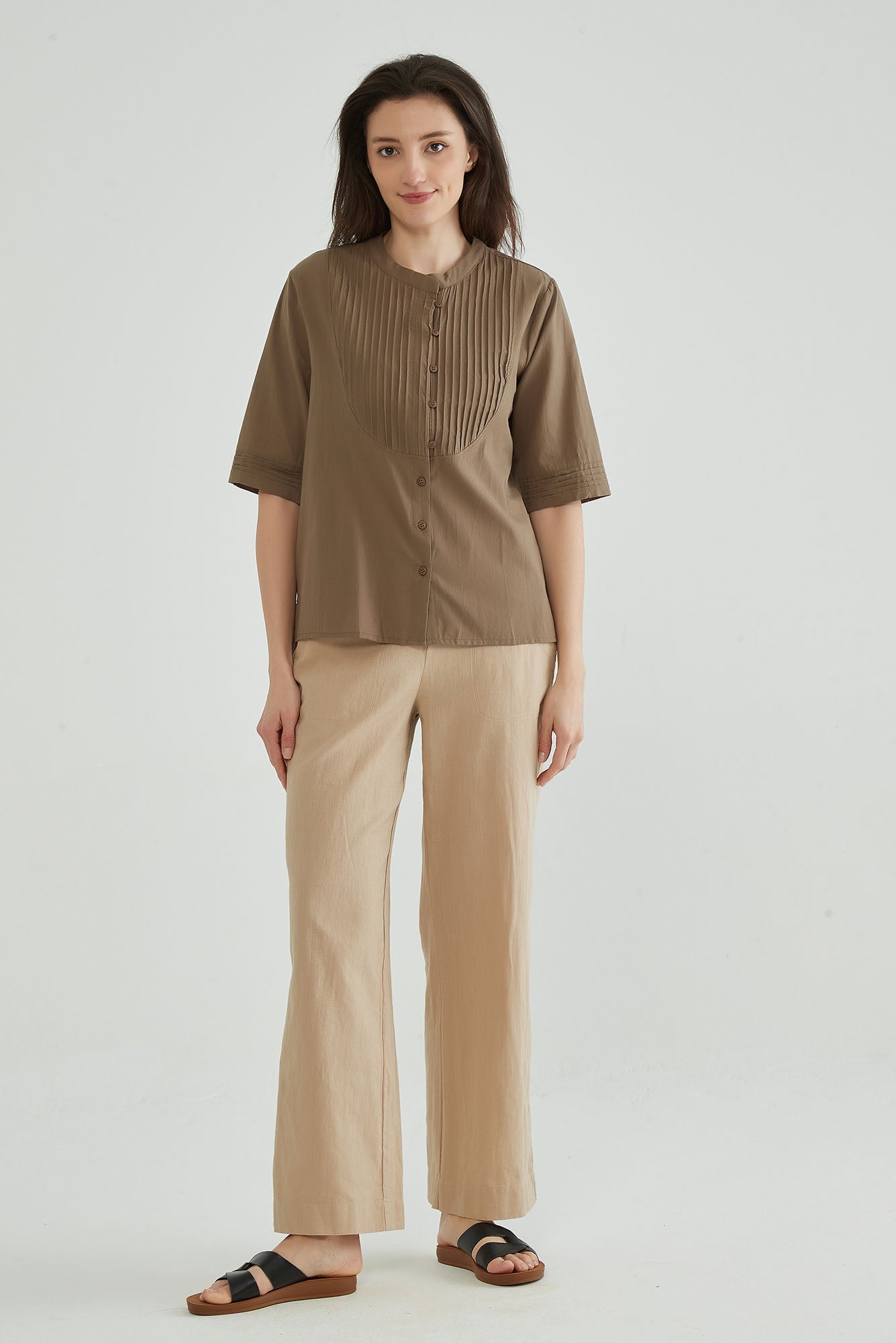 Lisbon Brown Poplin Blouse - Whisper Mint