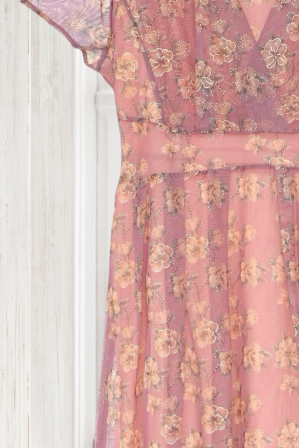 Annabella Mesh Pink Dress with Floral Print