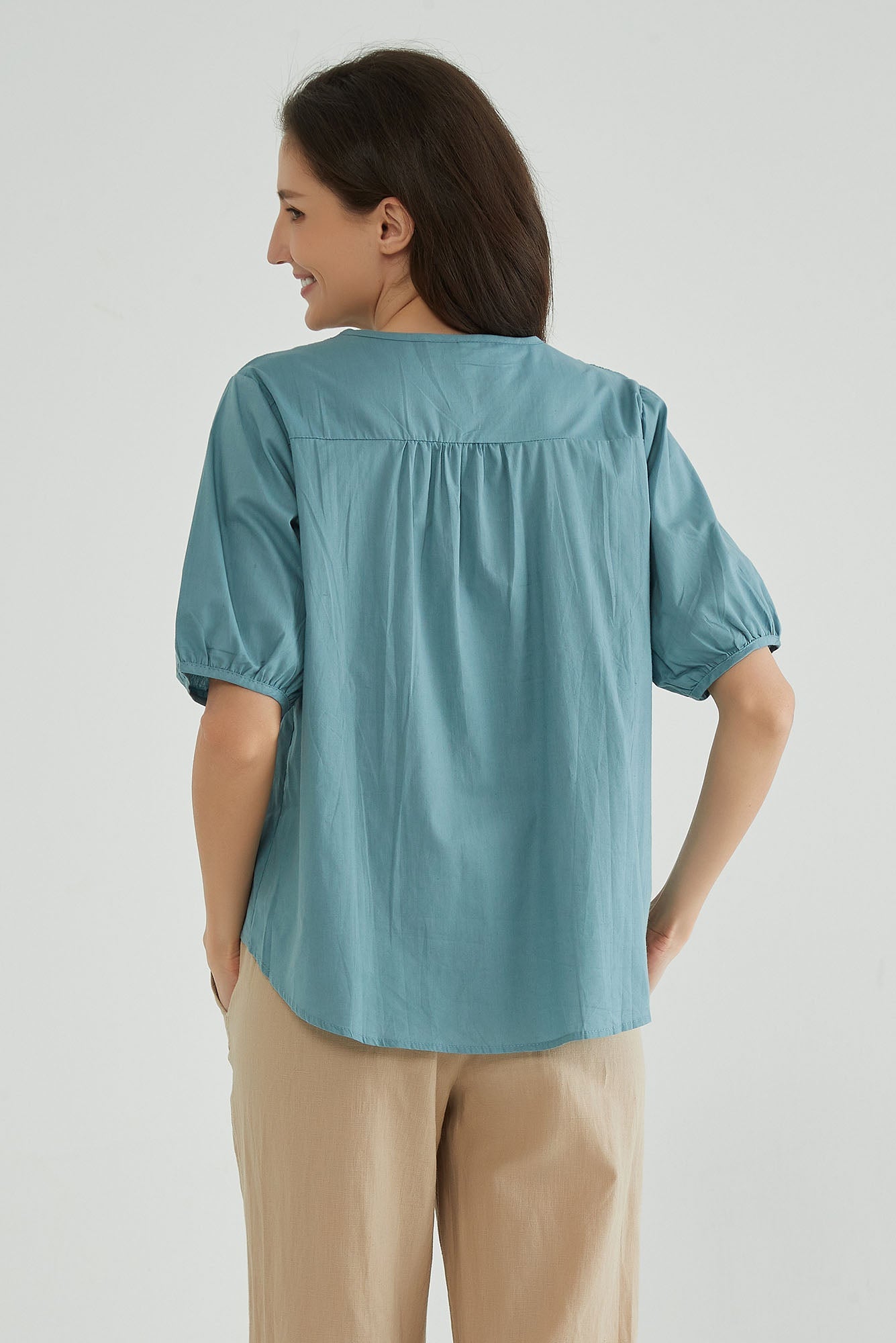 Moonstone Blue Cotton Tops for Women - Whisper Mint