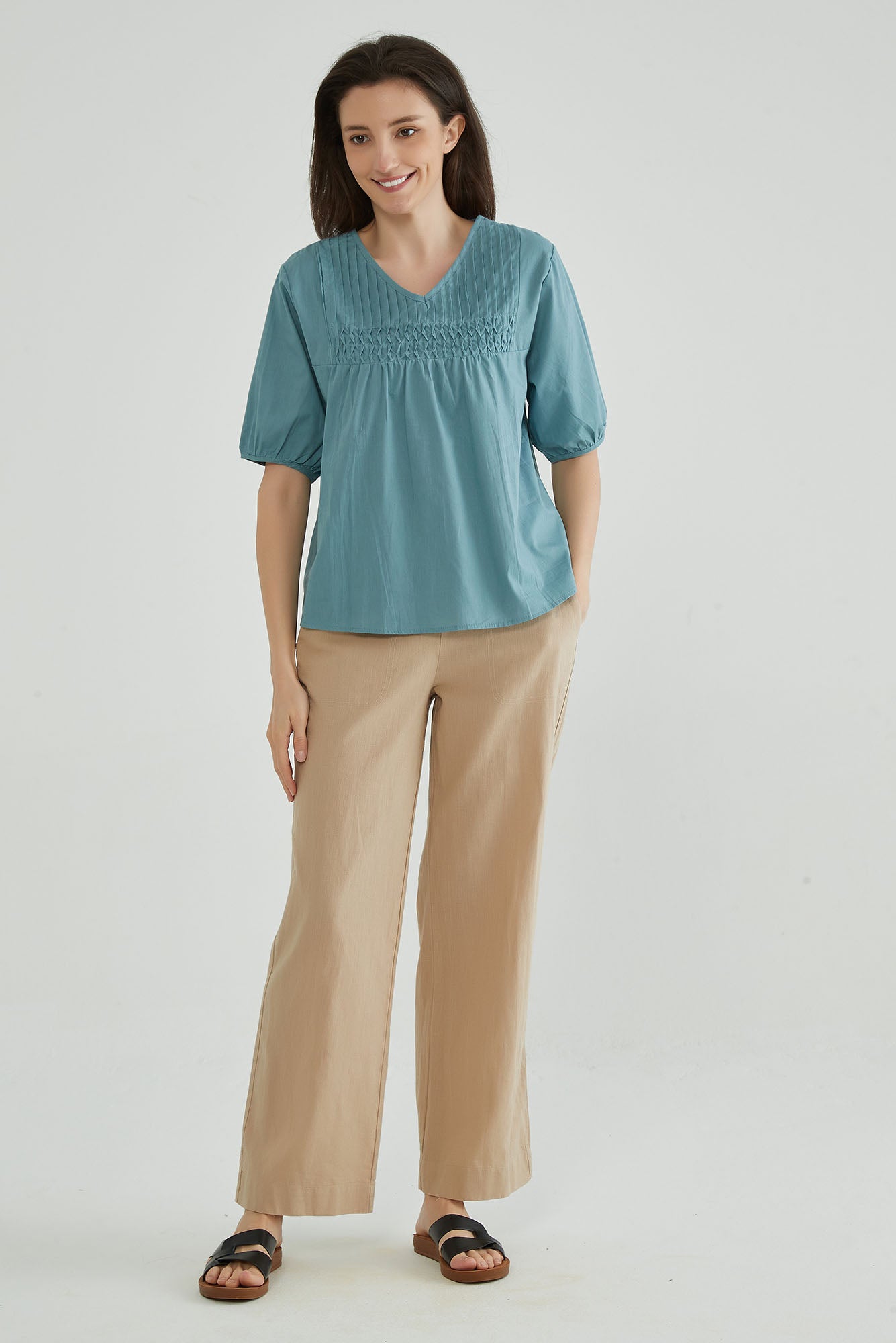 Moonstone Blue Cotton Tops for Women - Whisper Mint