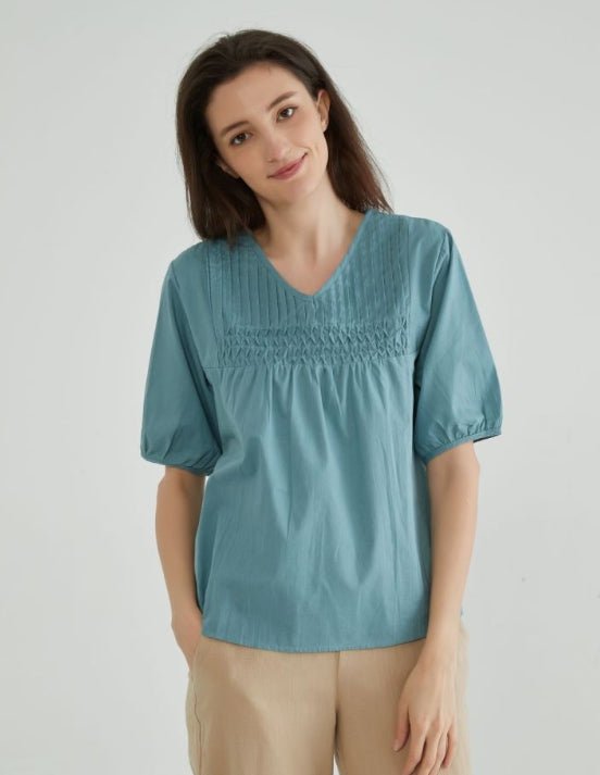 Moonstone Blue Cotton Tops for Women - Whisper Mint