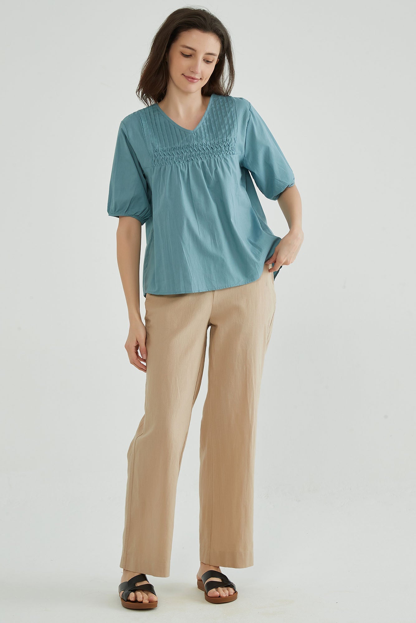 Moonstone Blue Cotton Tops for Women - Whisper Mint