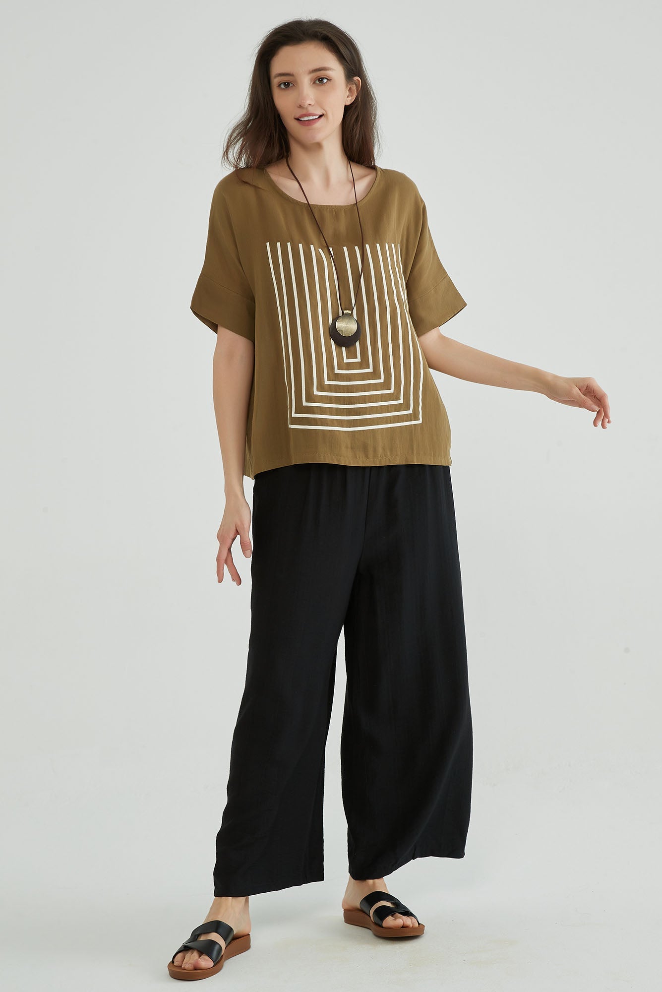 Pale Brown Cotton Gauze Oversized Tops - Whisper Mint