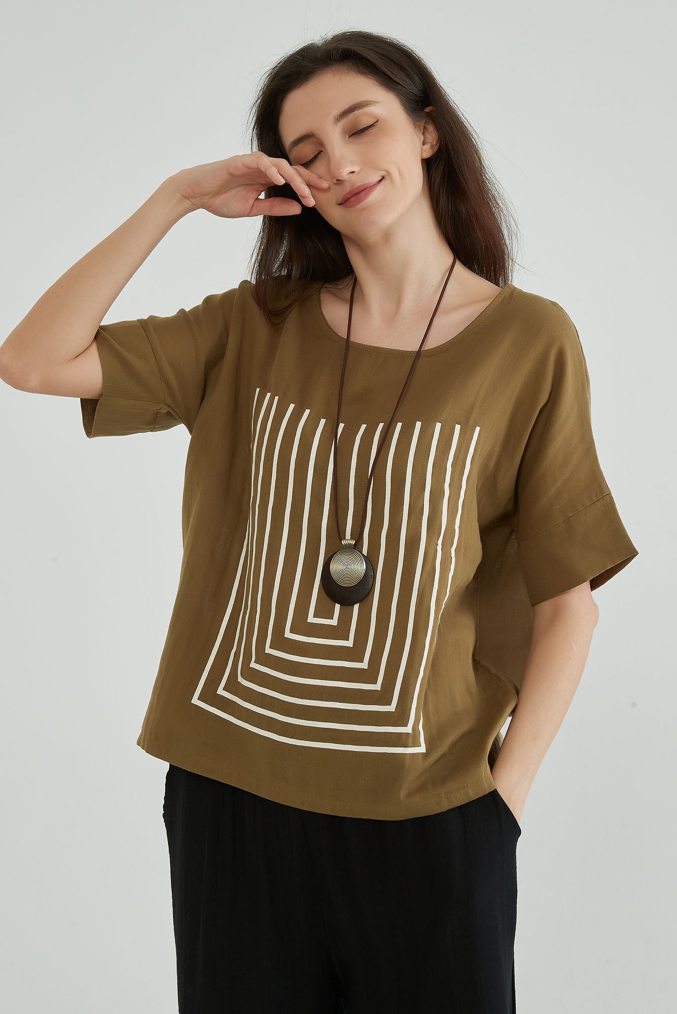 Pale Brown Cotton Gauze Oversized Tops - Whisper Mint