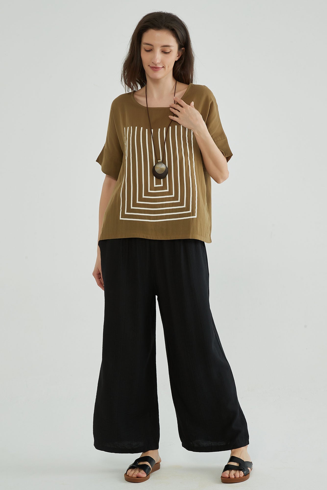 Pale Brown Cotton Gauze Oversized Tops - Whisper Mint