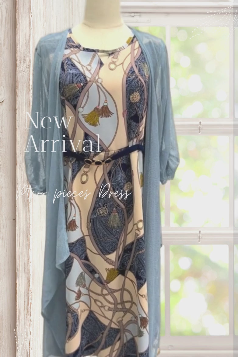 Mary Light Blue Dress And Cardigan Set