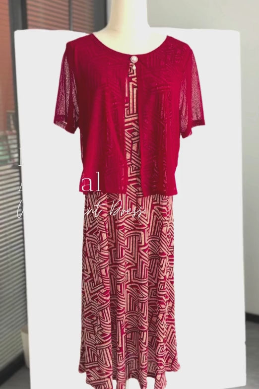 Charlotte Red Midi Dress with Sleeves