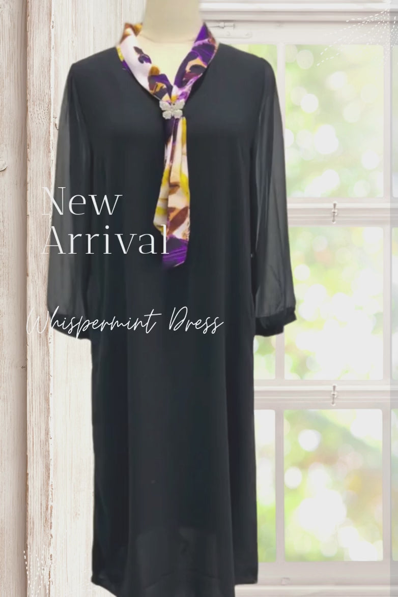 Helena Black Chiffon Tie Neck Half Sleeves Dress